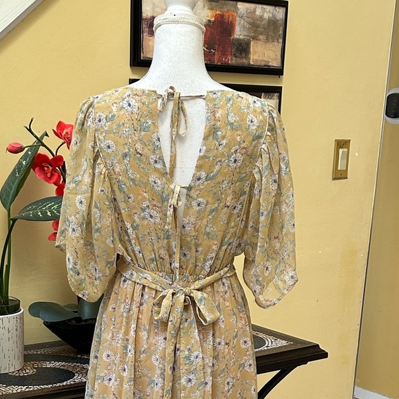 Storia Clarity Tiered Ruffle Floral Cottage Core Washed Yellow Maxi Dress Med - Picture 12 of 16